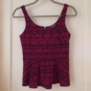 NWT Express S  Geometric Pattern Peplum Tank Top w/ Zipper 2014 zig-zag
